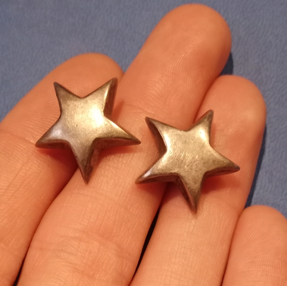 Vintage 925 Silver Puffy Star Earrings - Picture 5 of 7